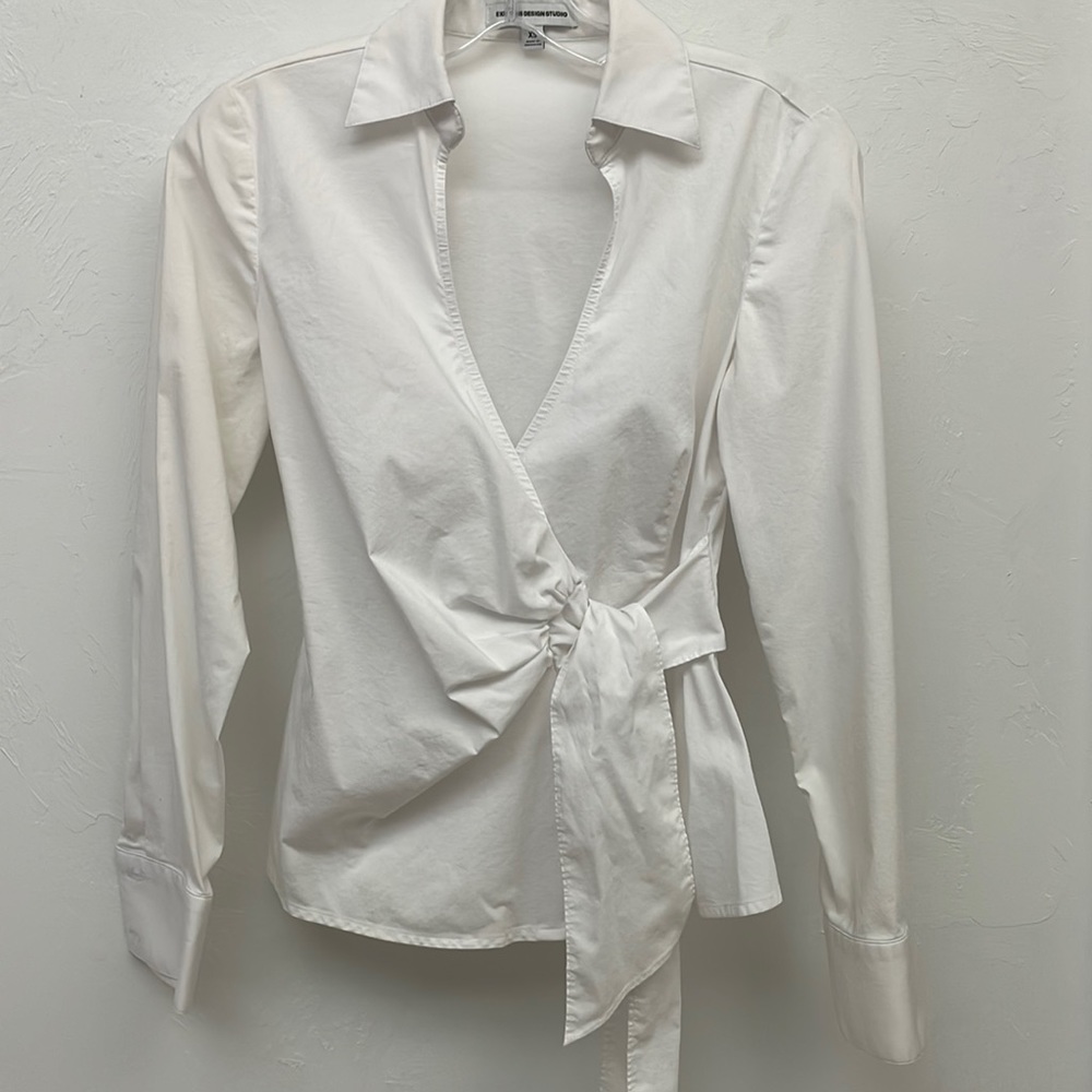Express Design Studio White Wrap Tie Blouse Top XS